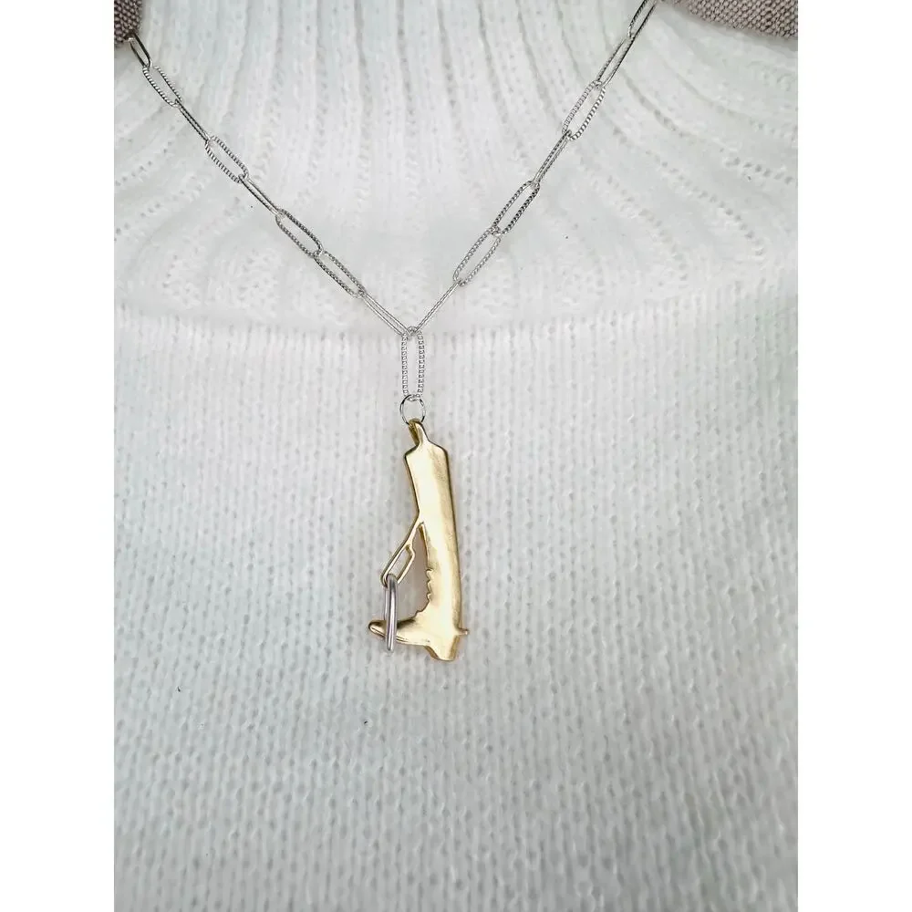 Handmade Equestrian Boot Necklace | Matte Gold & Silver | 16” Chain | Horse Love